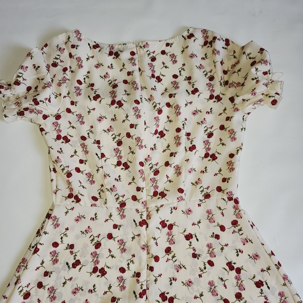 Shein floral dress tie neck cuffed sleeve - Picture 8 of 10